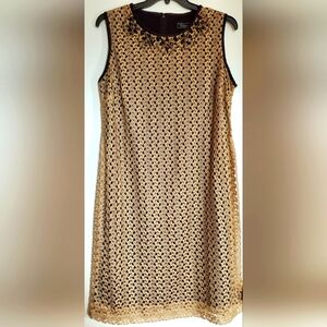 Gold And Black Lace Dress With Beaded Neckline